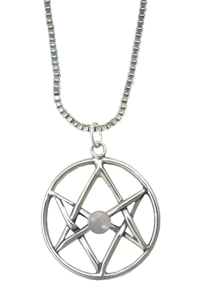 Sterling Silver Unicursal Hexagram Pendant With Rainbow Moonstone